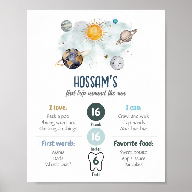 Meilensteine zum ersten Geburtstag Weltraumgalaxie Poster (Vorne)