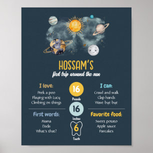 Meilensteine zum ersten Geburtstag Weltraumgalaxie Poster