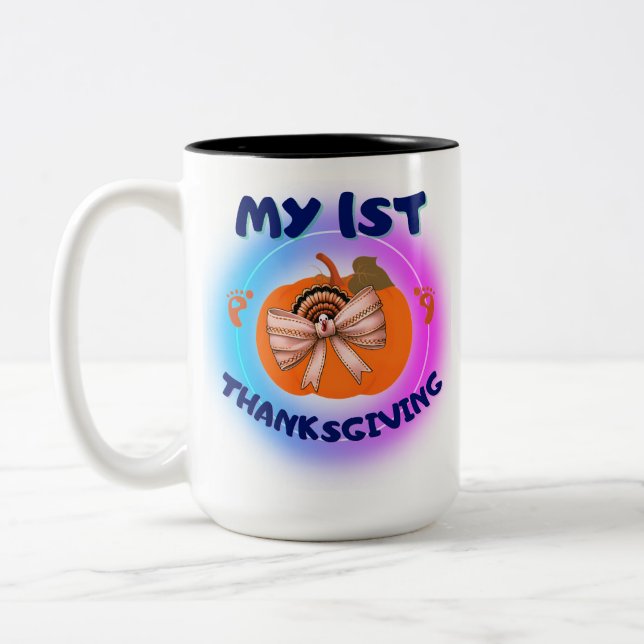 Mein 1. Erntedank - Coquette Trukey auf Bayside U Zweifarbige Tasse (Links)