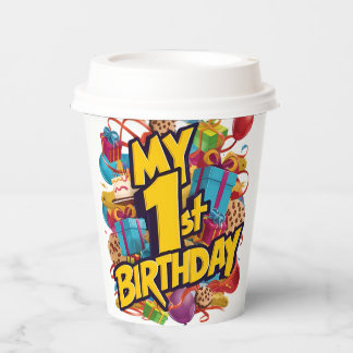 Mein 1. Geburtstag Cookies Cake und Balloons Pappbecher