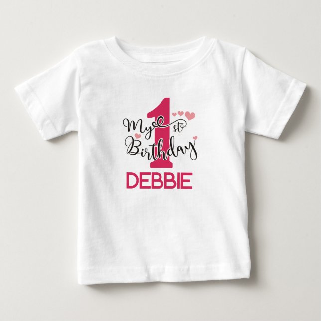 Mein 1. Geburtstag - Mädchen Personalisierter T -  Baby T-shirt (Vorderseite)