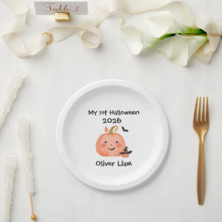 Mein 1. Halloween 2026 Lächelnder Kürbis Hexen Nam Pappteller