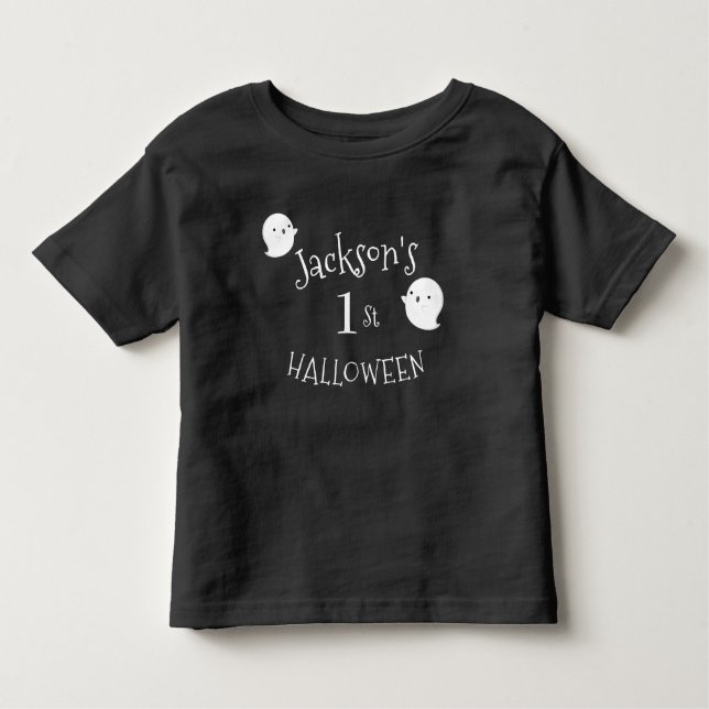 Mein 1. Halloween Black & White Ghost Personalisie Kleinkind T-shirt (Vorderseite)
