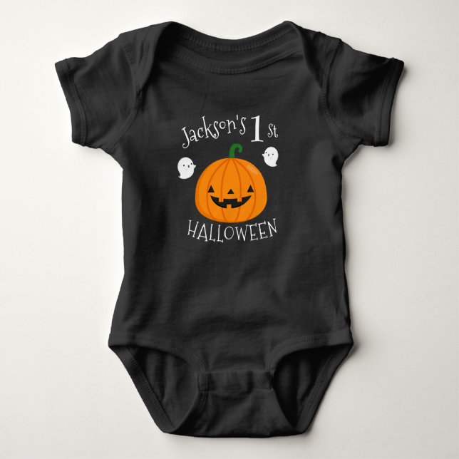 Mein 1. Halloween Niedlich Ghost Pumpkin Personali Baby Strampler (Vorderseite)