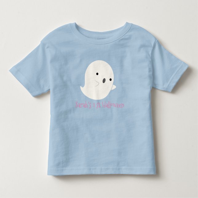 Mein 1. Halloween Pink & Blue Ghost Personalisiert Kleinkind T-shirt (Vorderseite)