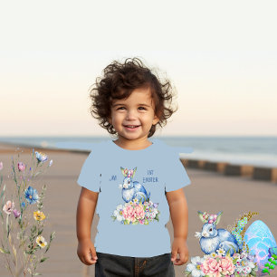 Mein 1. Osterblütenreath Blauer Rabbit Pink Blüte Kleinkind T-shirt
