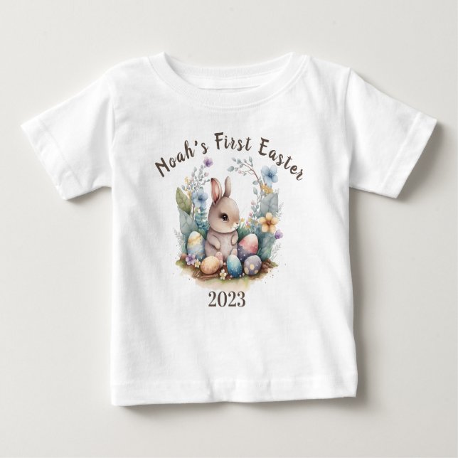 Mein 1. Ostergeblasenes Geschenk Personilzesd Rabb Baby T-shirt (Vorderseite)