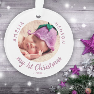 Mein 1. Weihnachten Baby`s erstes rosa Foto-Orname Ornament