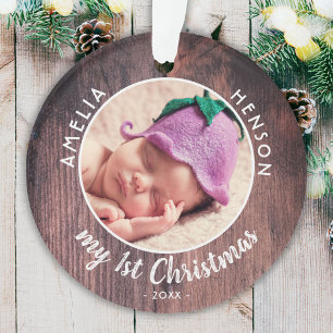 Mein 1. Weihnachten Baby`s erstes rosa Holzfoto Ornament