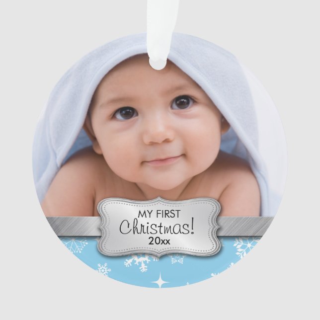 Mein 1. Weihnachten - Babyblau | addiert Ihr Foto Ornament (Vorderseite)