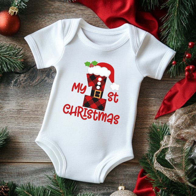 Mein 1. Weihnachten Niedlich Moderner Karierter We Baby Strampler (Von Creator hochgeladen)