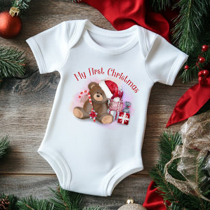 Mein 1. Weihnachten Süßer Weihnachtsbär mit Zucker Baby Strampler
