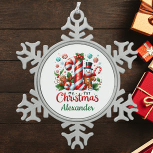 Mein 1. Weihnachts-Candy-Cane-Baby-Jungen-Name Schneeflocken Zinn-Ornament