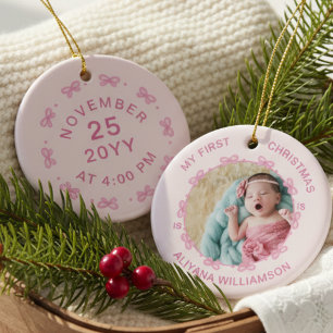 Mein 1. Weihnachts Pink Bow Baby Foto Keepake Keramik Ornament