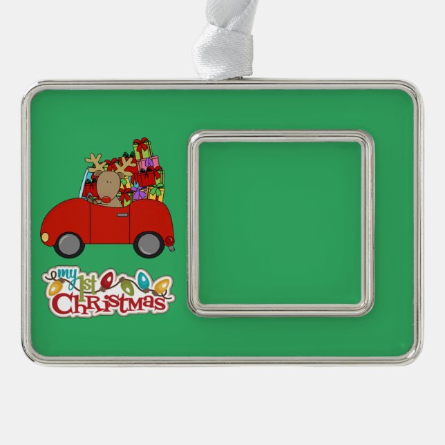 Mein 1. Weihnachtsfahrer Rentier Rahmen-Ornament Silber (Vorderseite)