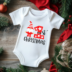 Mein 1. Weihnachtsfest Niedlich Gnome Santa Modern Baby Strampler