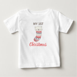 Mein 1. Weihnachtsfest Niedlich Kitty im Strumpf Baby T-shirt