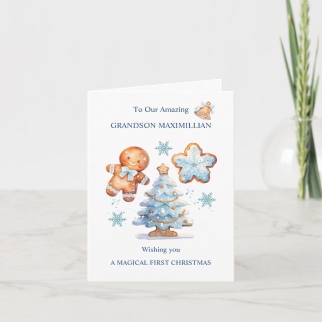 Mein 1. Weihnachtsgingerbrot Boy Snowy Tree Karte (Vorderseite)