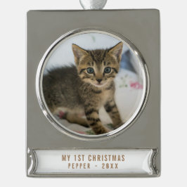 Mein 1. Weihnachtskatzenjammer Foto Keepake Banner-Ornament Silber