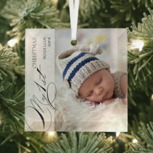 Mein 1. Weihnachtsskript Vertikales Foto-Schneebla Ornament Aus Glas