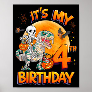 Mein 4. Geburtstag Dinosaurier Skelett Mumie Hallo Poster