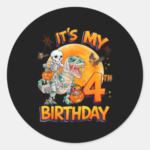 Mein 4. Geburtstag Dinosaurier Skelett Mumie Hallo Runder Aufkleber