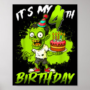 Mein 4. Geburtstag Zombie 4 Jahre alt Frohes Hallo Poster