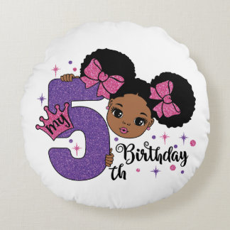Mein 5. Geburtstag Black Girl Glitzer Princess Des Rundes Kissen