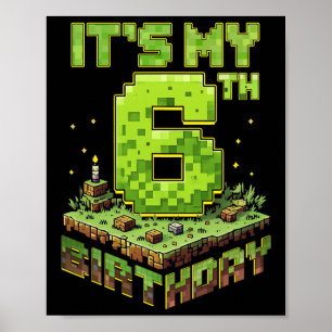 Mein 6. Geburtstag 6 Kuchen Video Gamer Jungen Kid Poster