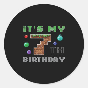 Mein 7. Geburtstag Pixel 7 Gamer Video Gaming Jung Runder Aufkleber