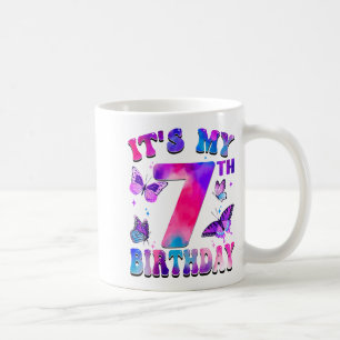Mein 7. Geburtstag Schmetterling Thema 7 Jahre alt Kaffeetasse