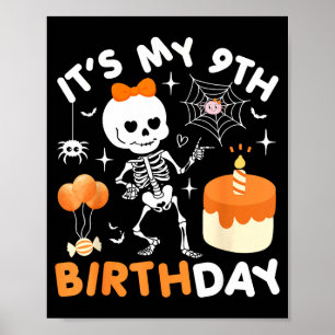 Mein 9. Geburtstag Lustiges Halloween-Skelett 9 Ge Poster