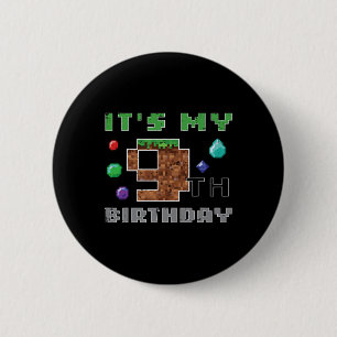 Mein 9. Geburtstag Pixel 9 Gamer Videospiel Jungen Button