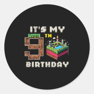 Mein 9. Geburtstag Pixel-Spiel 9 Kuchen Video-Spie Runder Aufkleber