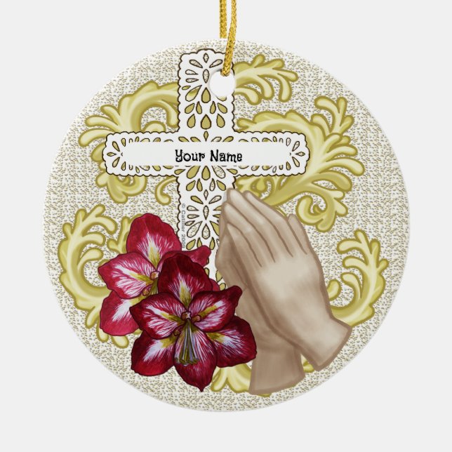 Mein Amaryllisches Christliches Kreuz Keramik Ornament (Vorne)