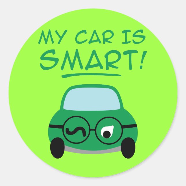 Mein Auto ist intelligent Runder Aufkleber (Vorderseite)