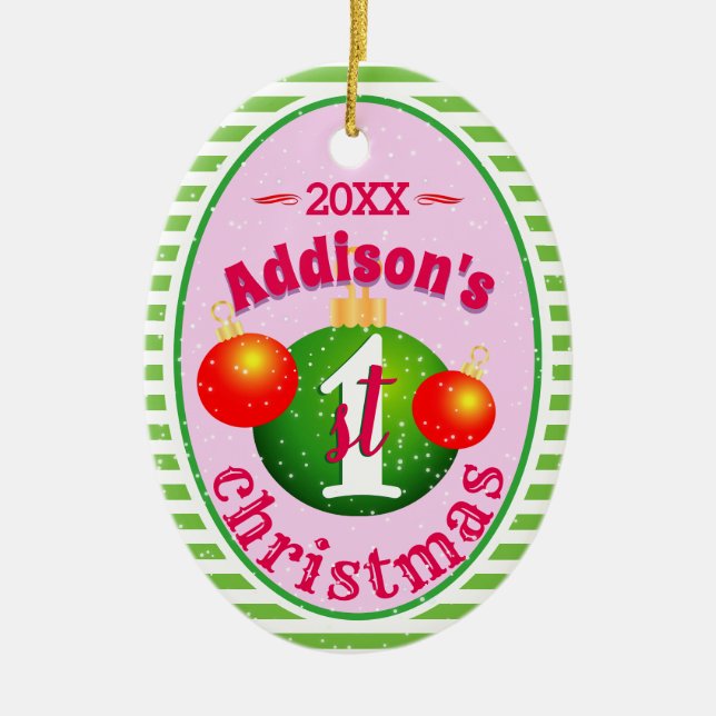 Mein Baby (Name)1. Weihnachten Keramik Ornament (Vorne)