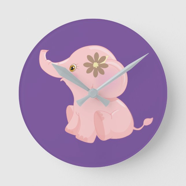 Mein Baby Pink Elephant Runde Wanduhr (Vorderseite)
