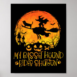 Mein Basset Hound Rides Shotgun Hund Halloween Cos Poster