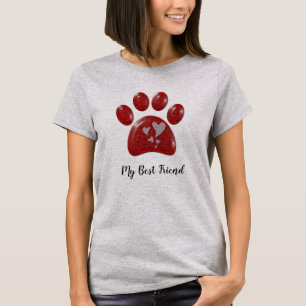 Mein bester Freund Bright Red Paw Print Animal Lov T-Shirt