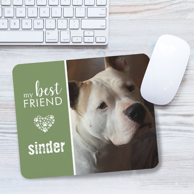 Mein bester Freund Foto Personalisiert grün Mousepad (My Best Friend Pet Photo Personalized Green Mouse Pad)