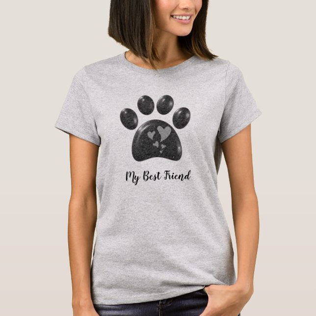 Mein bester Freund Schwarz-weiß Paw Print Animal L T-Shirt (Vorderseite)