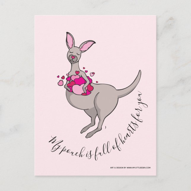 Mein Beutel ist voll von Liebe Kangaroo Flachkarte Postkarte (Vorderseite)