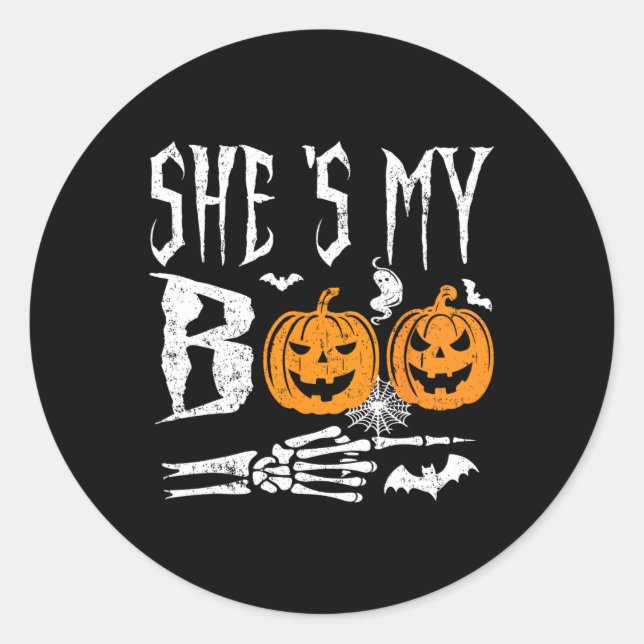 Mein Boo Skeleton Hand Pumpkin Halloween Matching  Runder Aufkleber (Vorderseite)