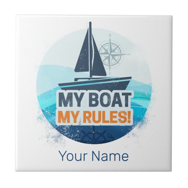 Mein Boot, meine Regeln für Kapitän oder Skipper V Fliese (Vorderseite)