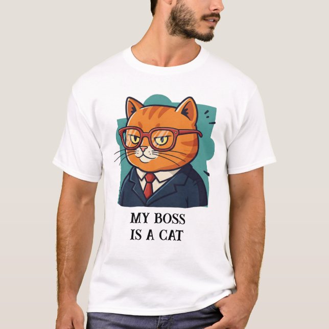 Mein Boss ist eine Katze-Funny-Katze T-Shirt (Vorderseite)