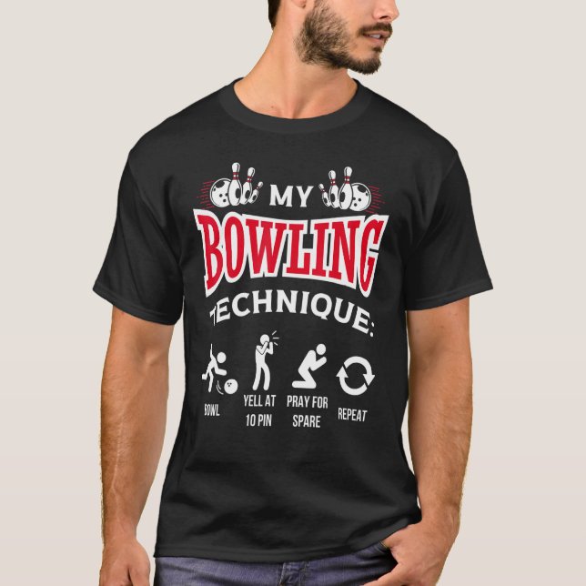 Mein Bowling Technik Bowl Yell bei 10 Button Bowle T-Shirt (Vorderseite)