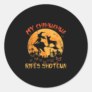 Mein Chihuahua Rides Shotgun Halloween Funny Dog L Runder Aufkleber