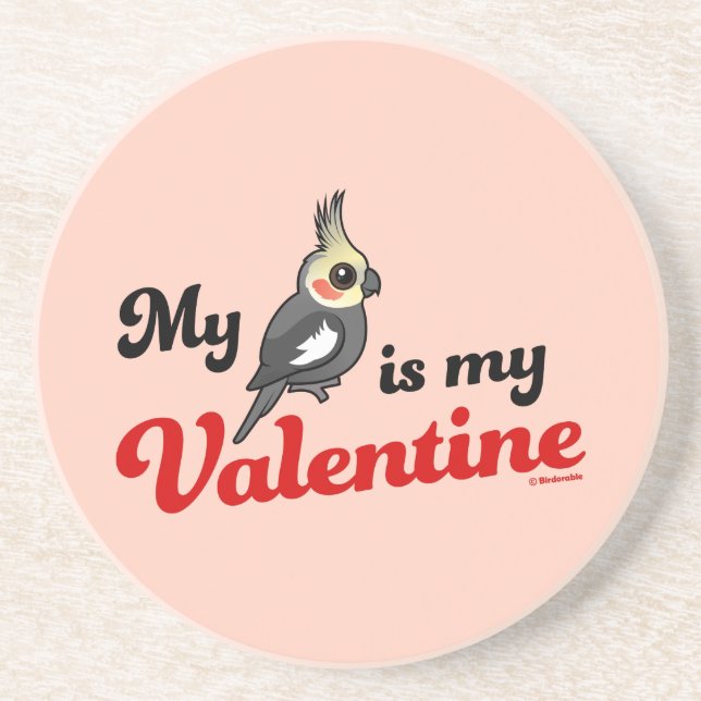 Mein Cockatiel ist mein Valentinsgruß Sandstein Untersetzer (Vorne)