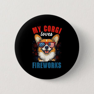 Mein Corgi Lieben Feuerwerk 4. Juli Patriotischer Button